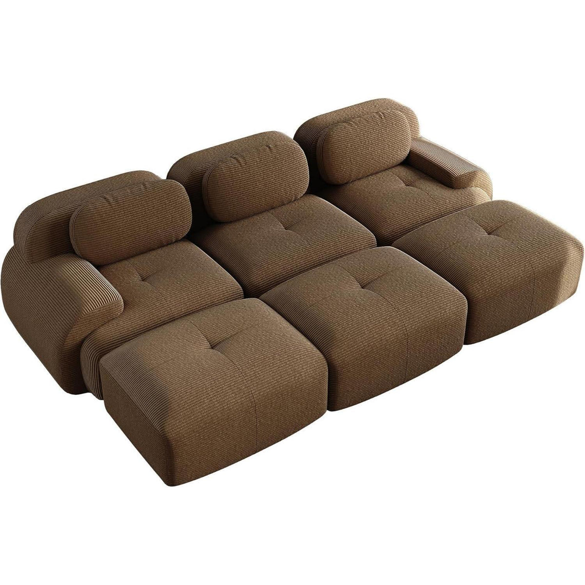 3-6 Sitzer Cord Sofa Braun – Modulares Wohnzimmer Sofa mit Hockern