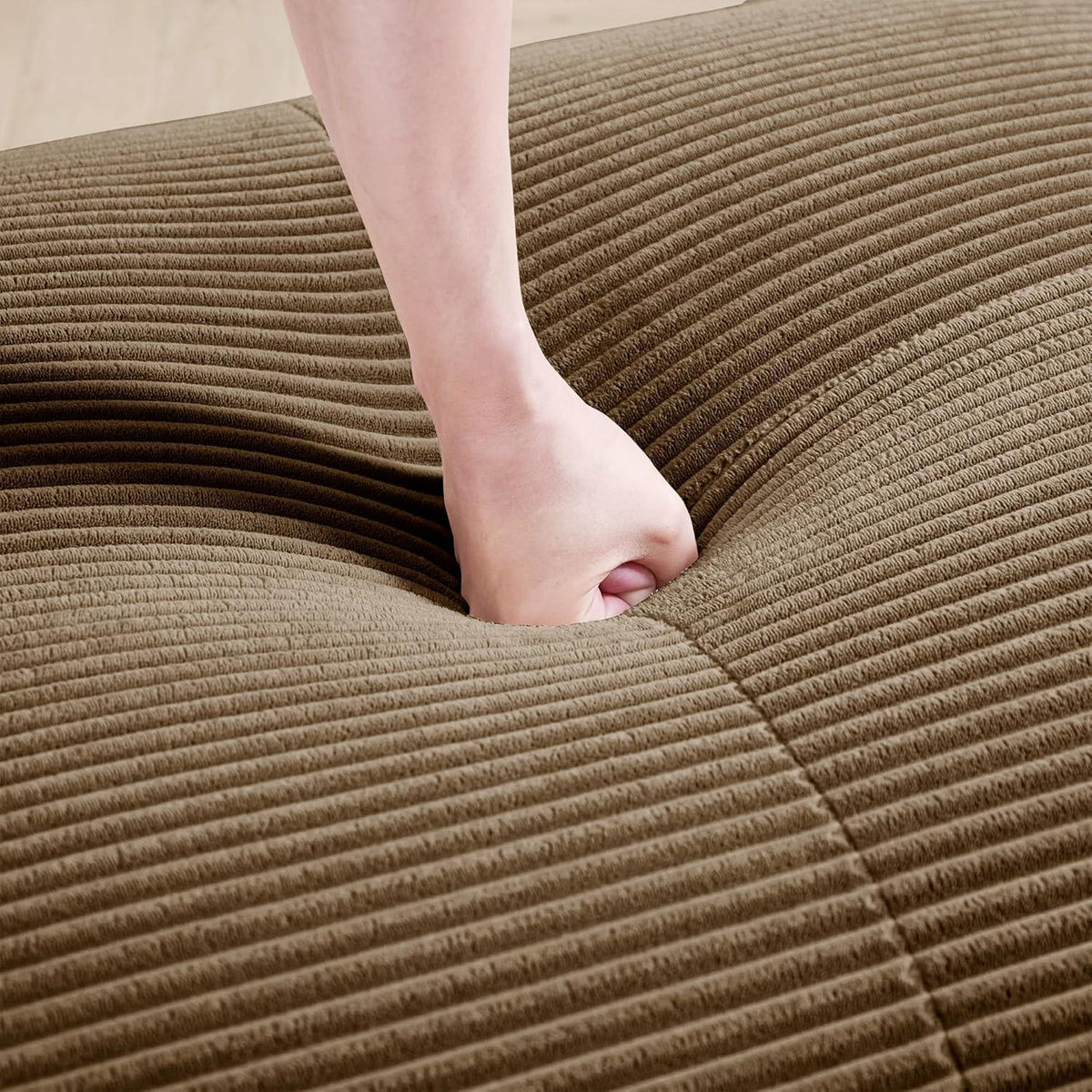 L-förmiges Sofa Cord Stoff Braun (4-Sitzer + Hocker) für Wohnzimmer
