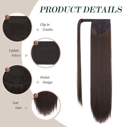 Langer glatter Pferdeschwanz Zopf Haarverlängerung Braun 70cm