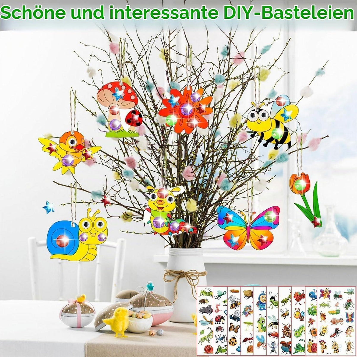 Holz Bastelset Kinder – 284 Teile Insekten & Frühlingsdeko