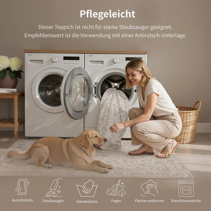 Beiger Wohnteppich 300x400cm – Waschbar & Rutschfest