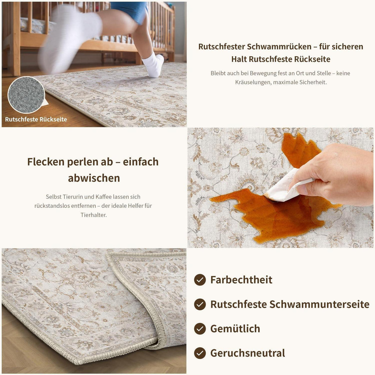 Beiger Wohnteppich 300x400cm – Waschbar & Rutschfest