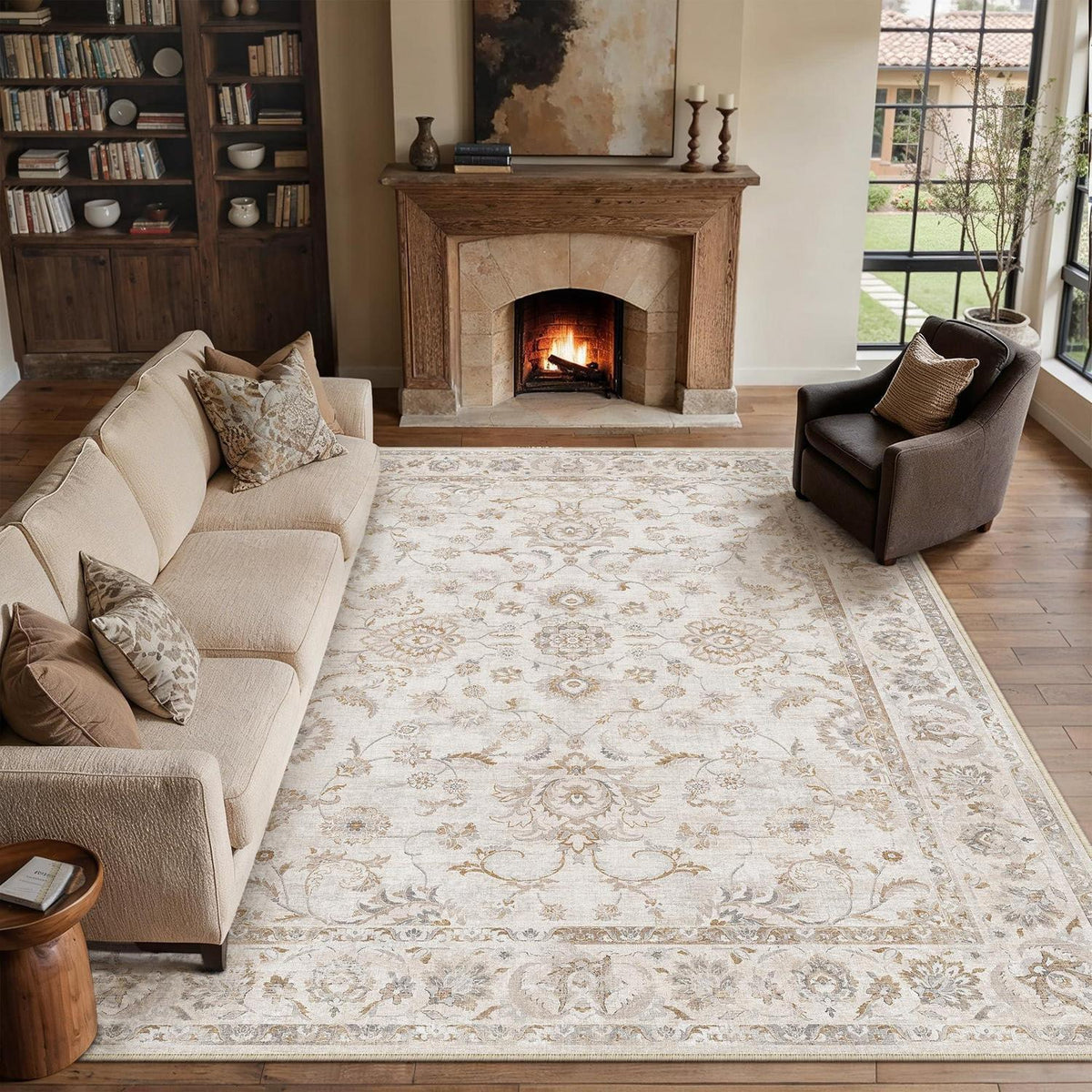 Beiger Wohnteppich 200x300cm – Waschbar & Rutschfest