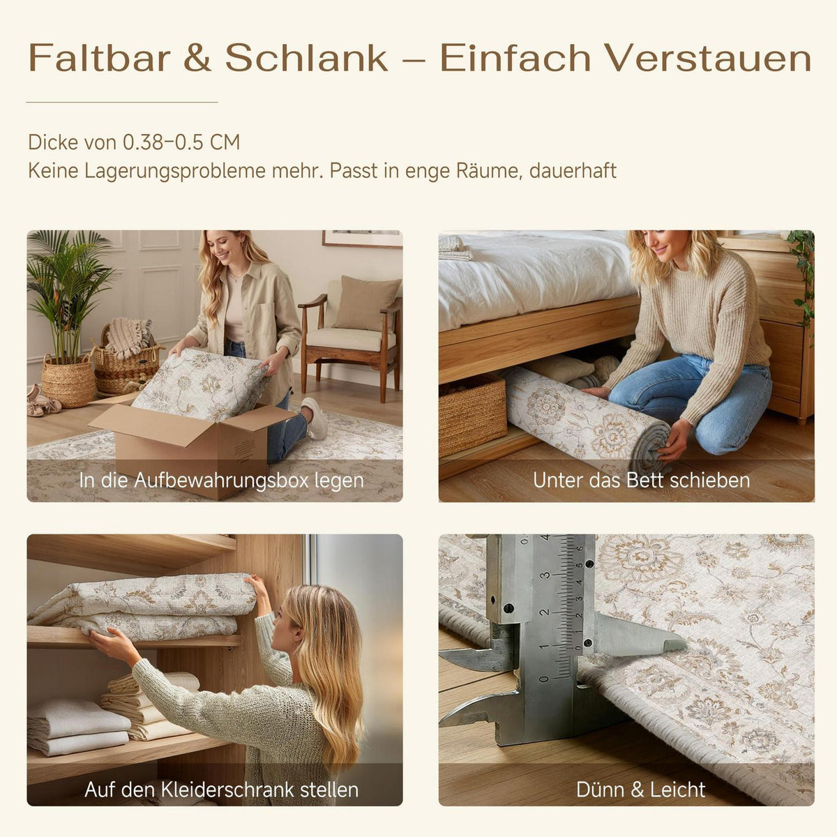 Beiger Wohnteppich 200x300cm – Waschbar & Rutschfest