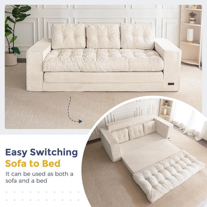 Klappsofa 190cm mit Schlaffunktion & Kissen – Off-White