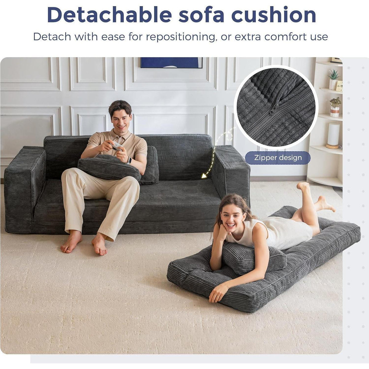Klappsofa mit Schlaffunktion – Dunkelgrau, 190cm Breit