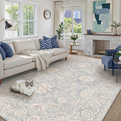 Blauer Wohnzimmer Teppich 200x300cm – Vintage Design & Waschbar