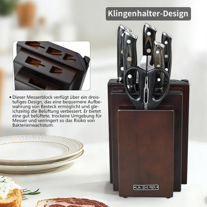8-teiliges Messerblock Set mit Messerschärfer & Edelstahl Küchenmessern