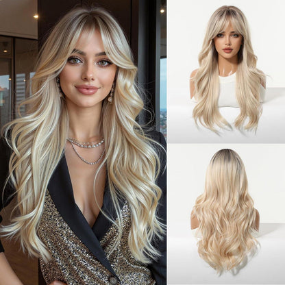 Esmee Long Gewellt Ombré Blond Pony Perücke Damen Synthetikhaar