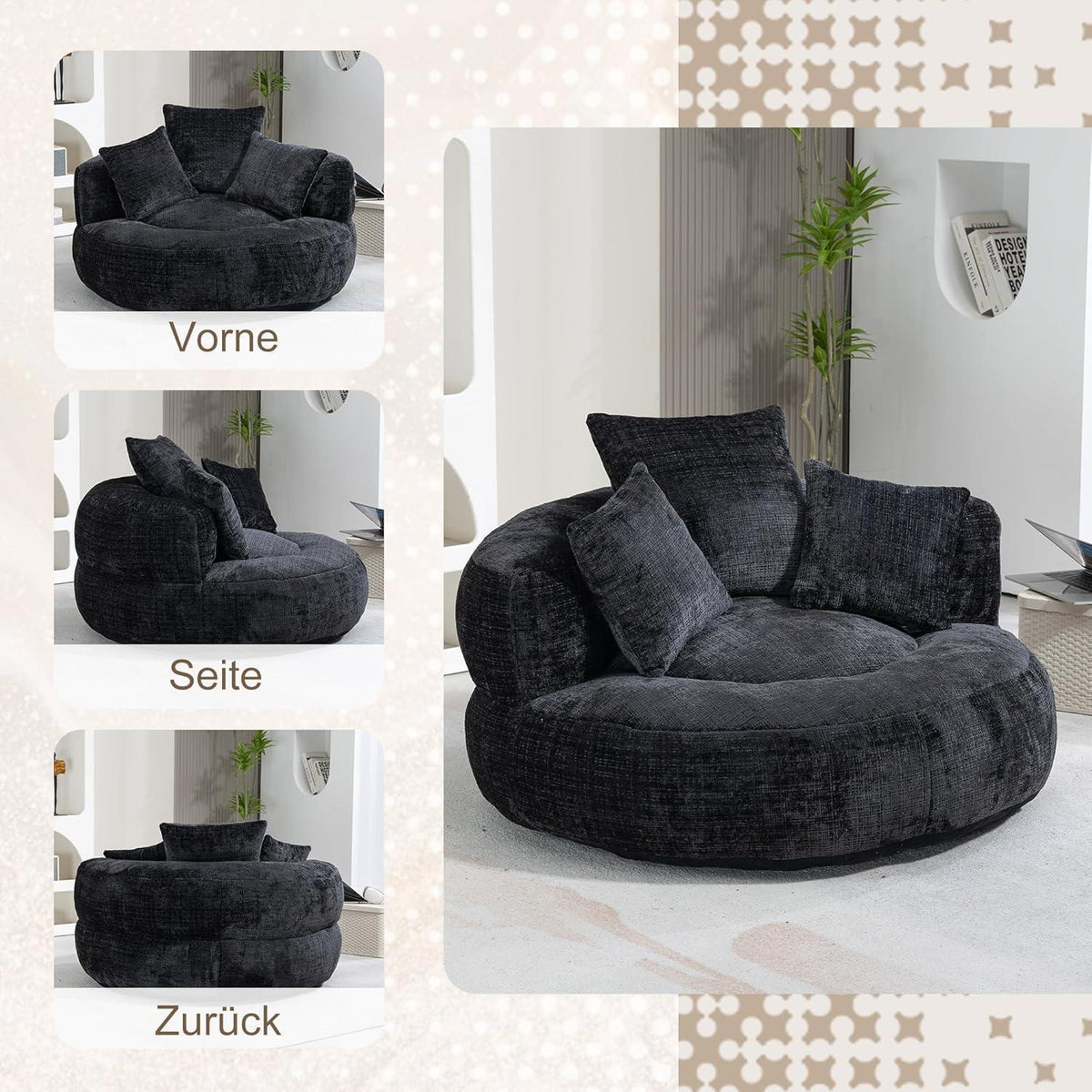 Lazy Sitzsack mit hohem Rücken – Bequemer Lounger für Wohnzimmer