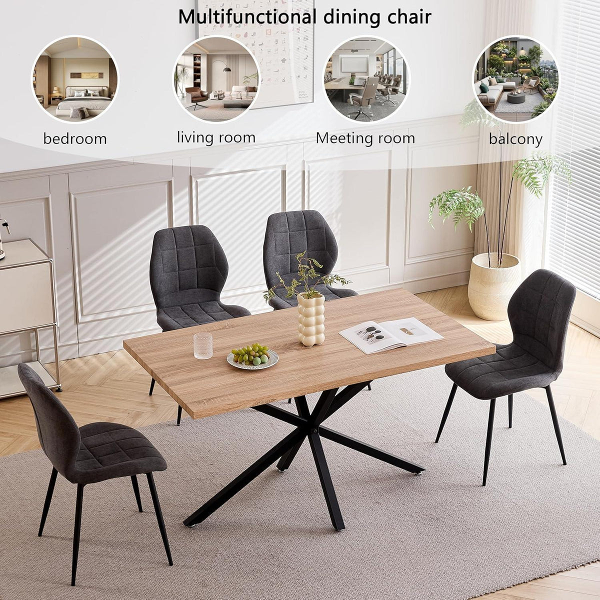Esszimmerstuhl Set Grau – 4 gepolsterte Stühle im Nordic Stil