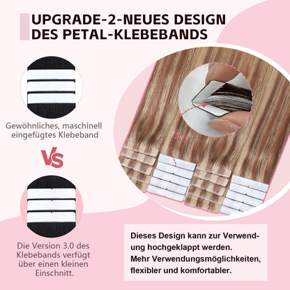 Remy Tape Haarverlängerung #10/27/27 Hellbraun mit Goldblond 45cm