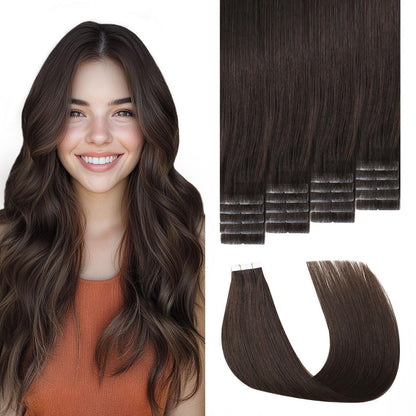 Remy Echthaar Tape Extensions #2 Dunkelbraun 40cm