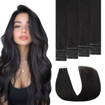 Remy Tape-in Haarverlängerung #1B Schwarz 45cm Echthaar