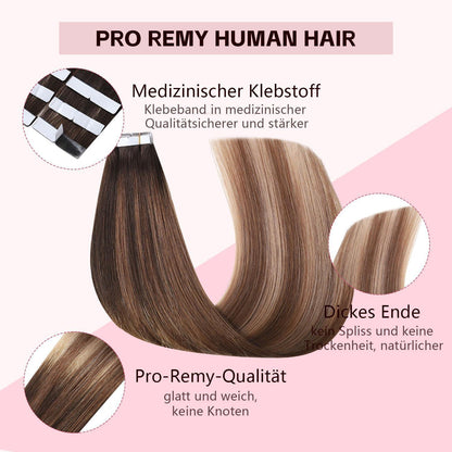Echthaar Tape-in Extensions #2/6/18 Dunkelbraun bis Chestnut