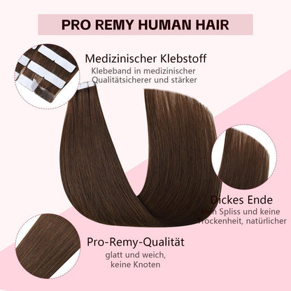 Remy Echthaar Tape Extensions #4 Mittel Braun 40cm