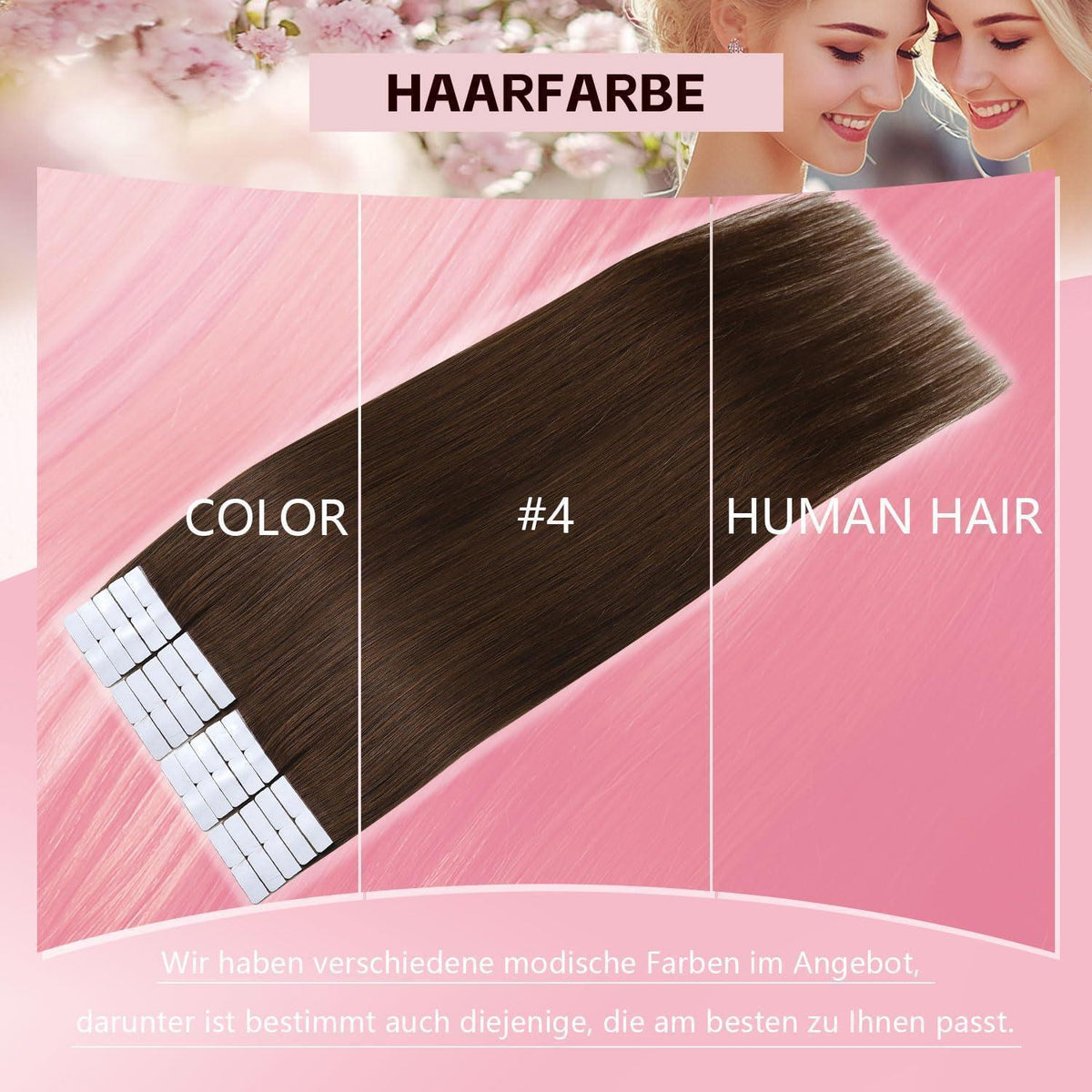 Remy Echthaar Tape Extensions #4 Mittel Braun 40cm