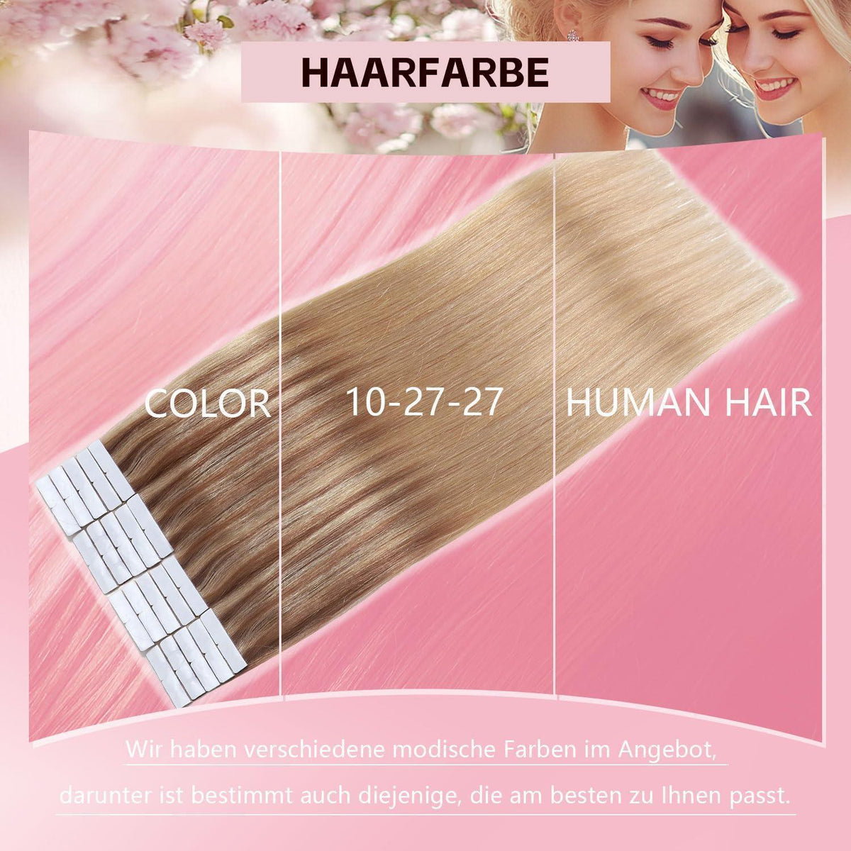 Echthaar Tape Extensions #10/27/27 Hellbraun mit Goldblond 55cm