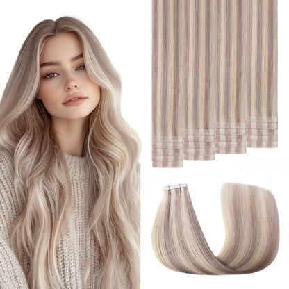 Remy Tape-in Haarverlängerung Aschblond #18p613, 45cm