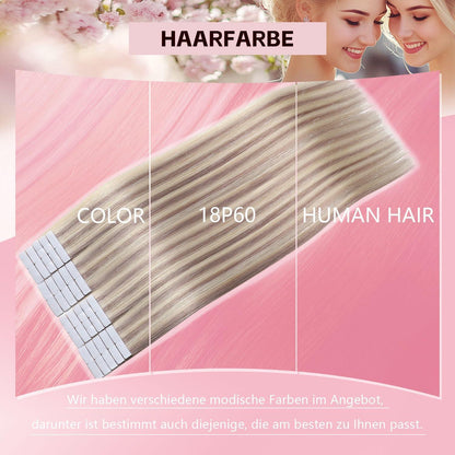 Remy Tape-in Haarverlängerung Aschblond #18p613, 45cm