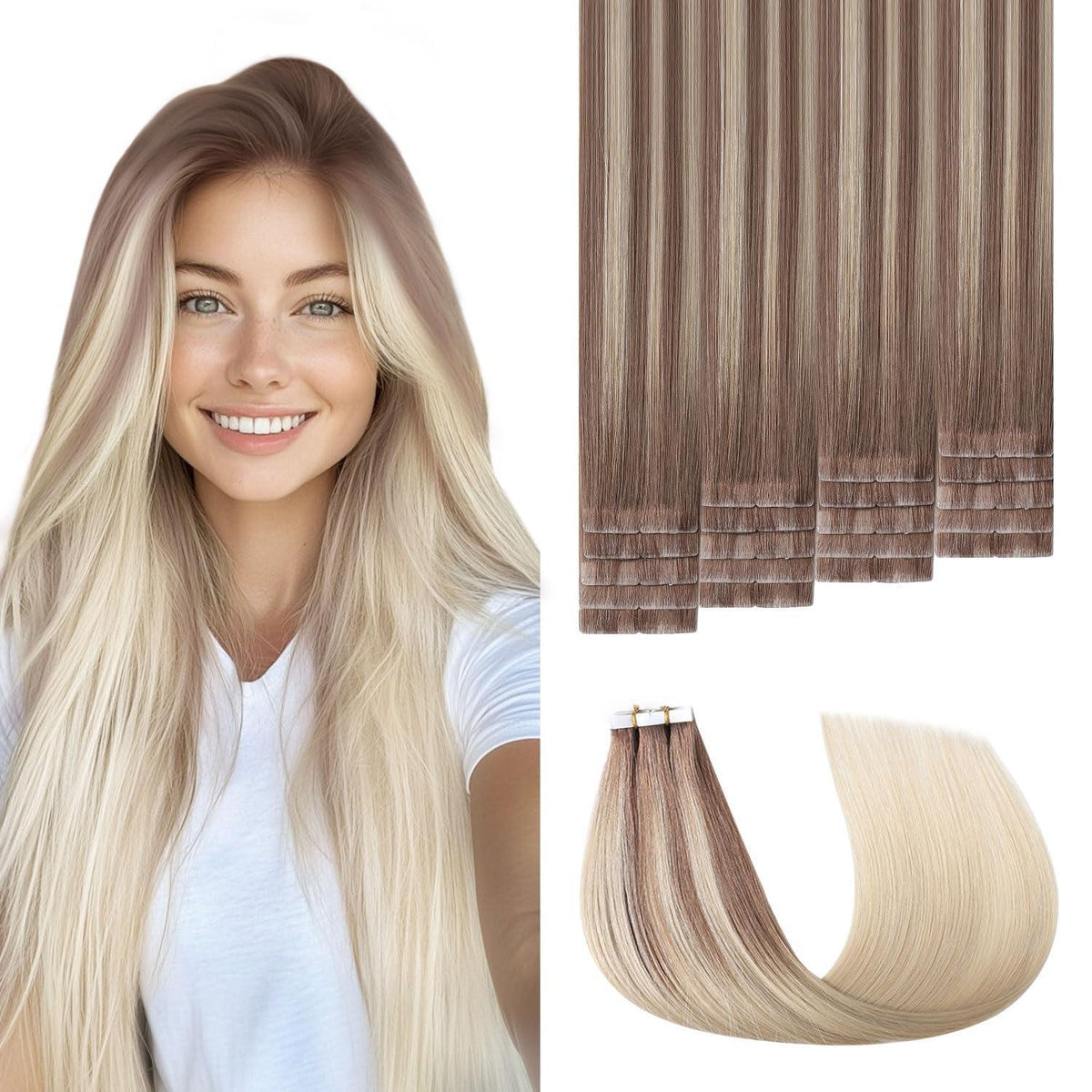 Echthaar Tape-in Verlängerung #8/60 – 55cm, 50g