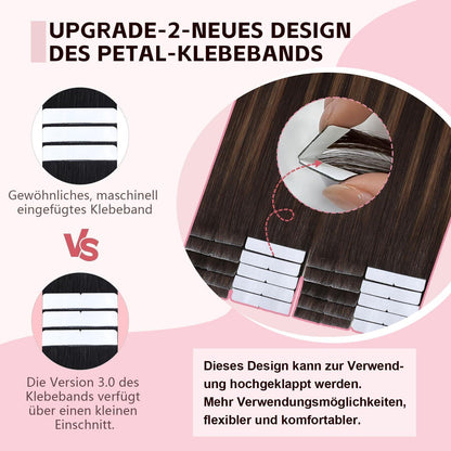 Remy Haarverlängerung Tape #2/6/18 Dunkelbraun bis Chestnut 35cm
