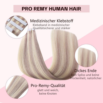 Echthaar Tape Extensions #18p613 Aschblond 50cm