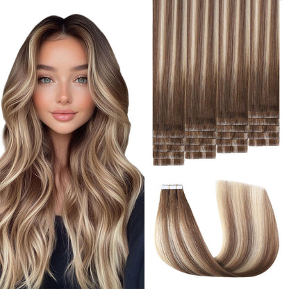 Remy Echthaar Tape Extensions #3/8/22 Walnuss Braun bis Blond 40cm