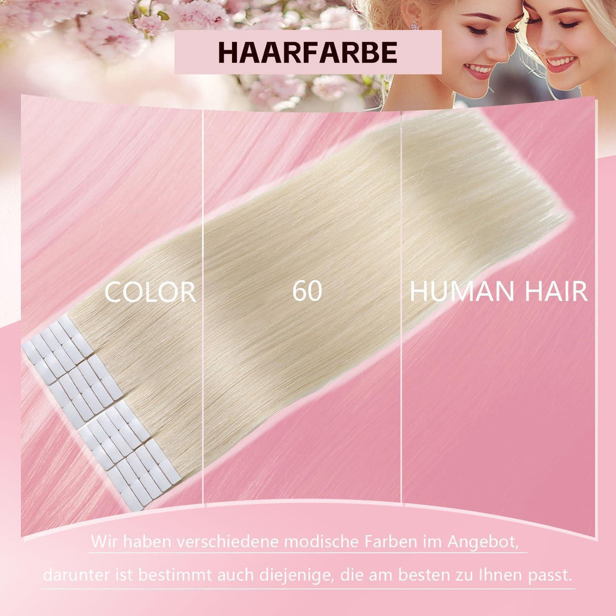 Echthaar Tape-in Haarverlängerung Platinblond 55cm (50g)