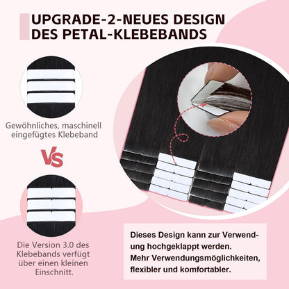 Echthaar Tape Extensions #1B Schwarz 50cm – Remy Menschenhaar