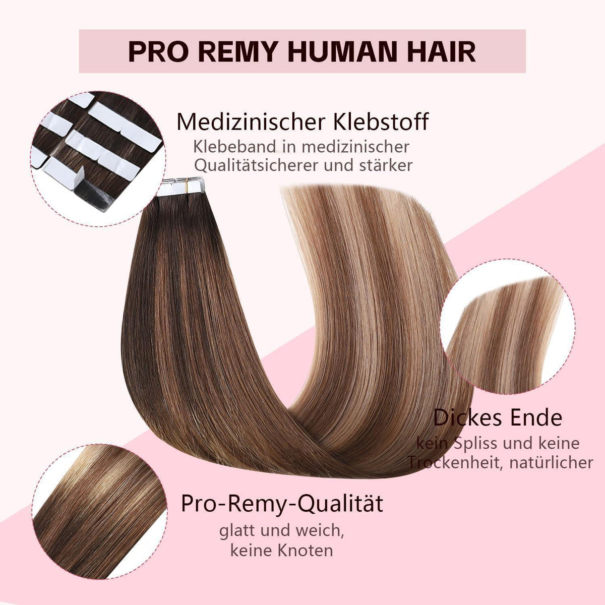 Echthaar Tape Extensions #2/6/18 Dunkelbraun bis Blond 50cm