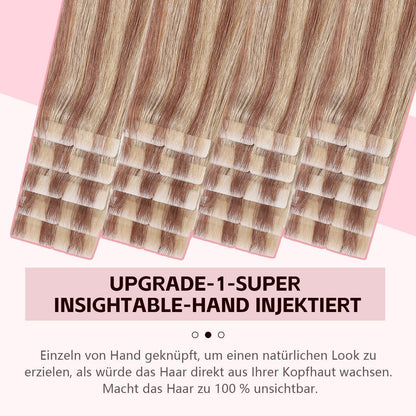 Remy Haarverlängerung Tape #10/27/27 Hellbraun mit Goldblond 35cm