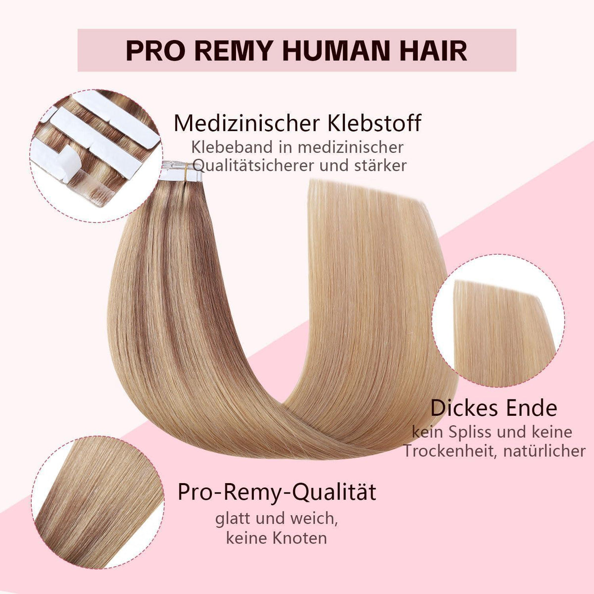 Remy Haarverlängerung Tape #10/27/27 Hellbraun mit Goldblond 35cm