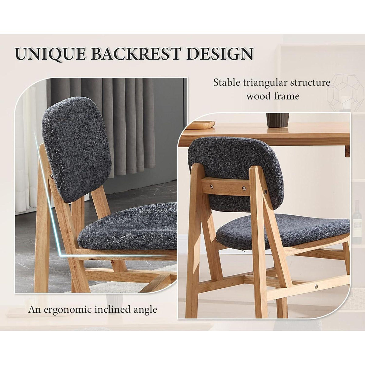 Esszimmerstühle 2er Set Holz & Chenille Grau