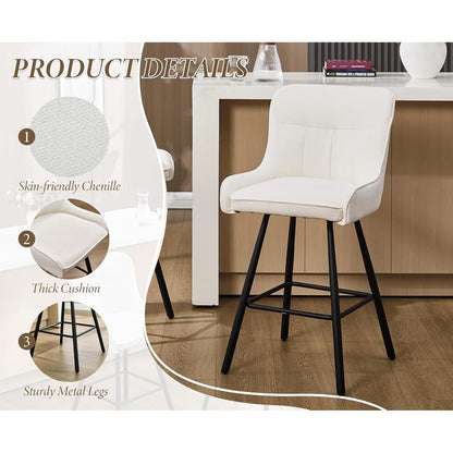 Barhocker Set 4er – Chenille, Weiß, Modern & Robust
