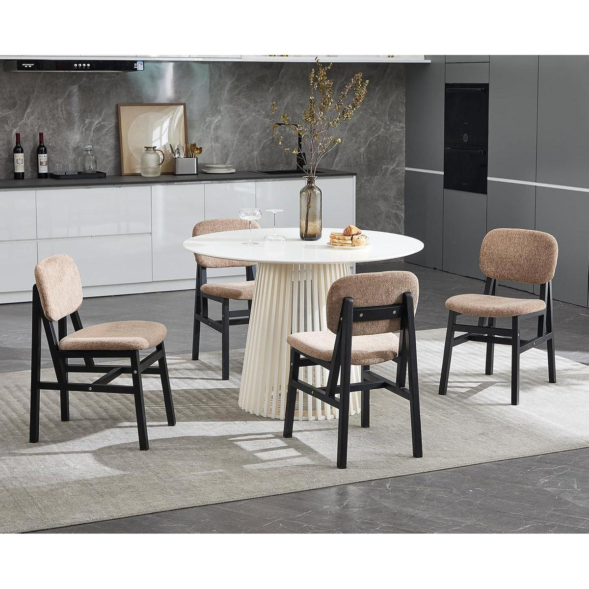 Esszimmerstühle 2er Set Holz & Chenille, Khaki