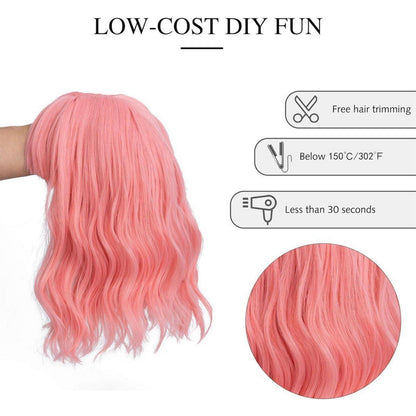Pink Bob Perücke mit Pony – Lockig, Gewellt & Vielseitig