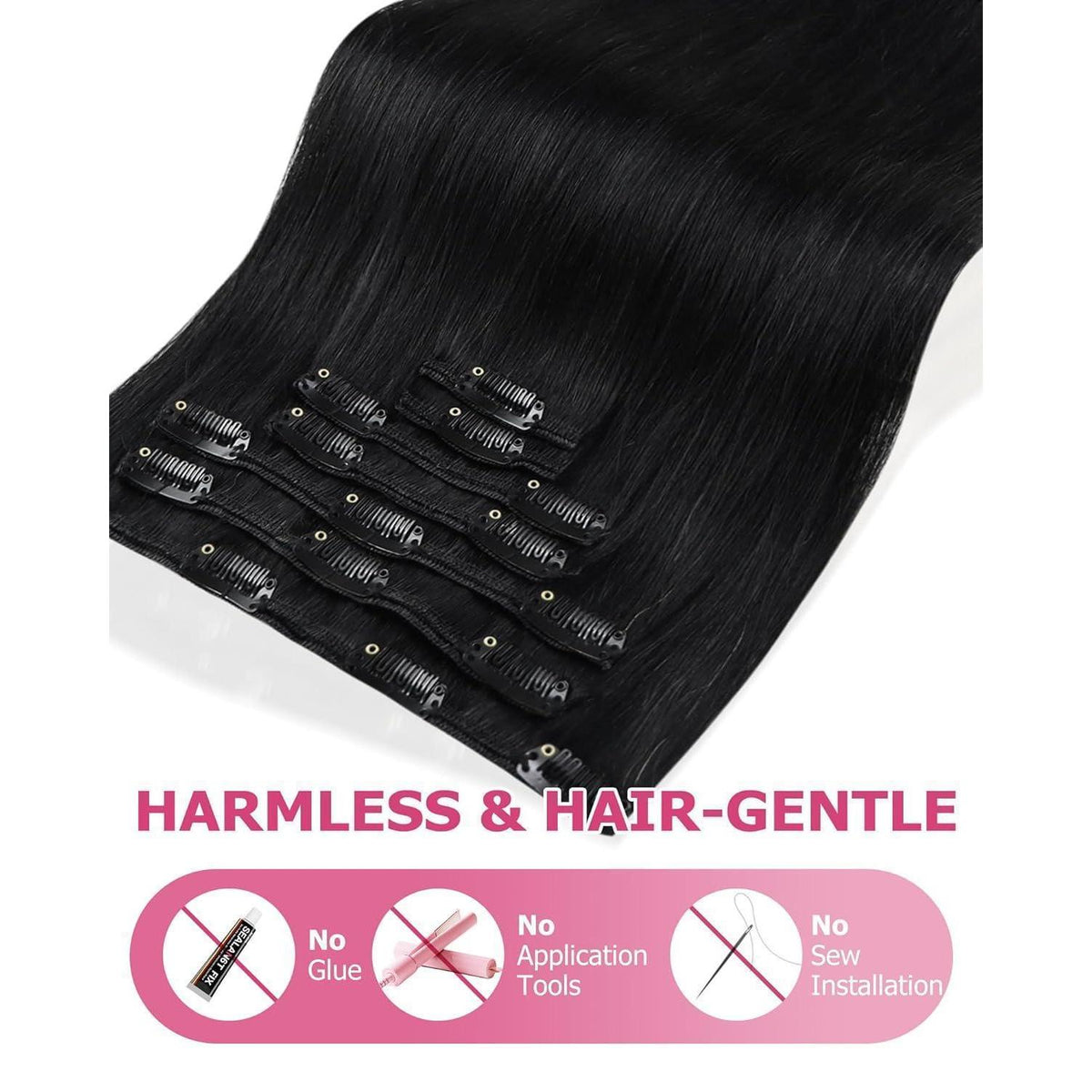 Echthaar Clip-in Extension Schwarz 55cm – Volumenspendend & Stylingfähig