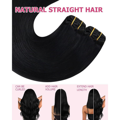 Echthaar Clip-in Extension Schwarz 55cm – Volumenspendend & Stylingfähig