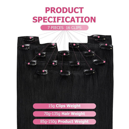 Echthaar Clip-in Extension Schwarz 55cm – Volumenspendend & Stylingfähig