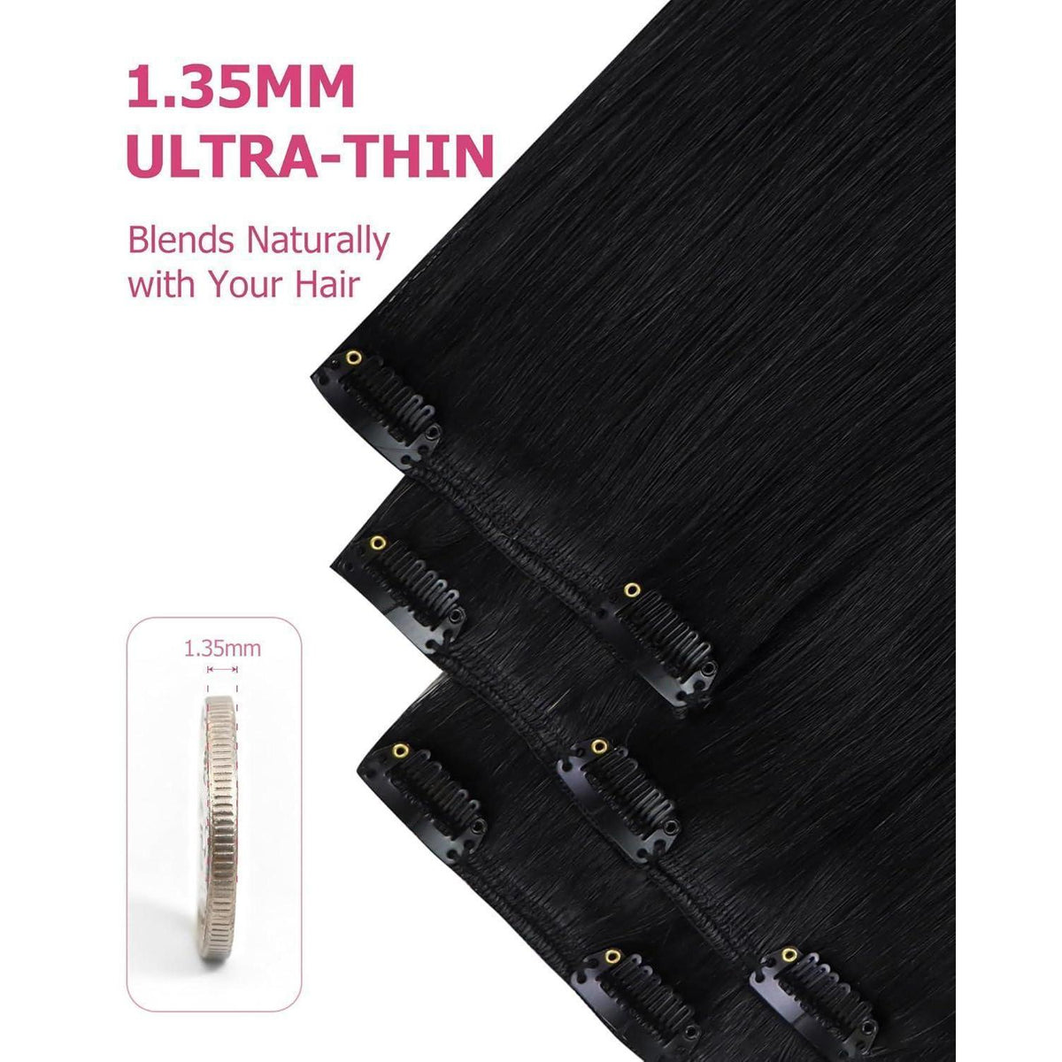 Echthaar Clip-in Extension Schwarz 55cm – Volumenspendend & Stylingfähig