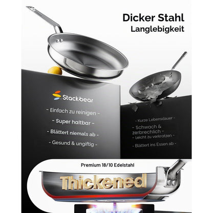 Edelstahl Pfannenset 4-teilig – Induktionsgeeignet & Stapelbar