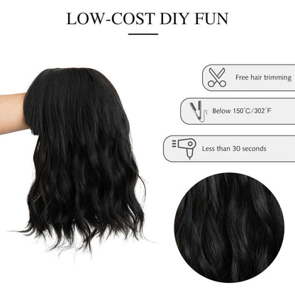 Schwarze Bob Perücke mit Pony – Lockig & Gewellt