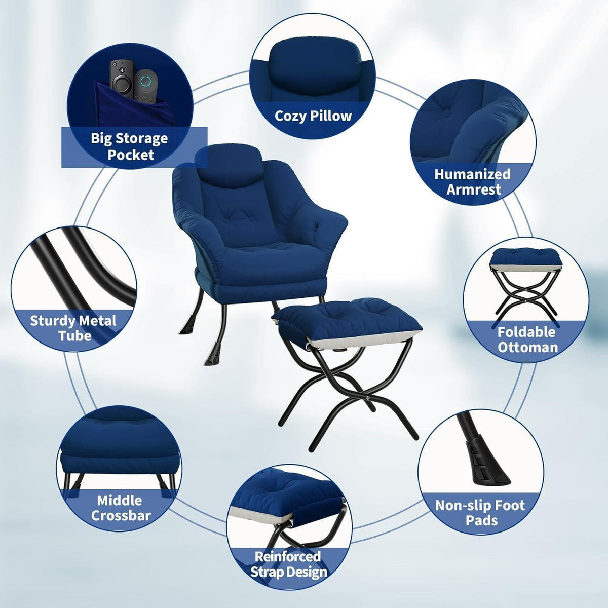 Bequemer Sessel mit Hocker – Modernes Lounge-Design in Blau
