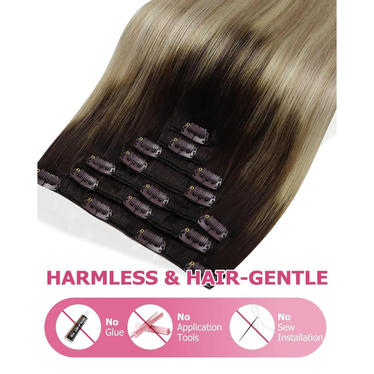 Clip-in Echthaar Extensions Braun Ombre Blond 50cm 150g