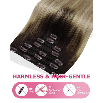 Clip-in Echthaar Extensions Braun Ombre Blond 50cm 150g