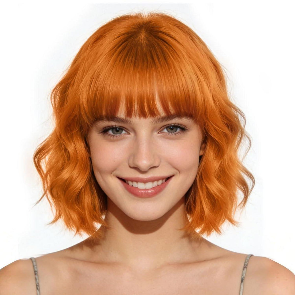 Orange Bob Perücke Damen mit Pony – Lockig & Gewellt