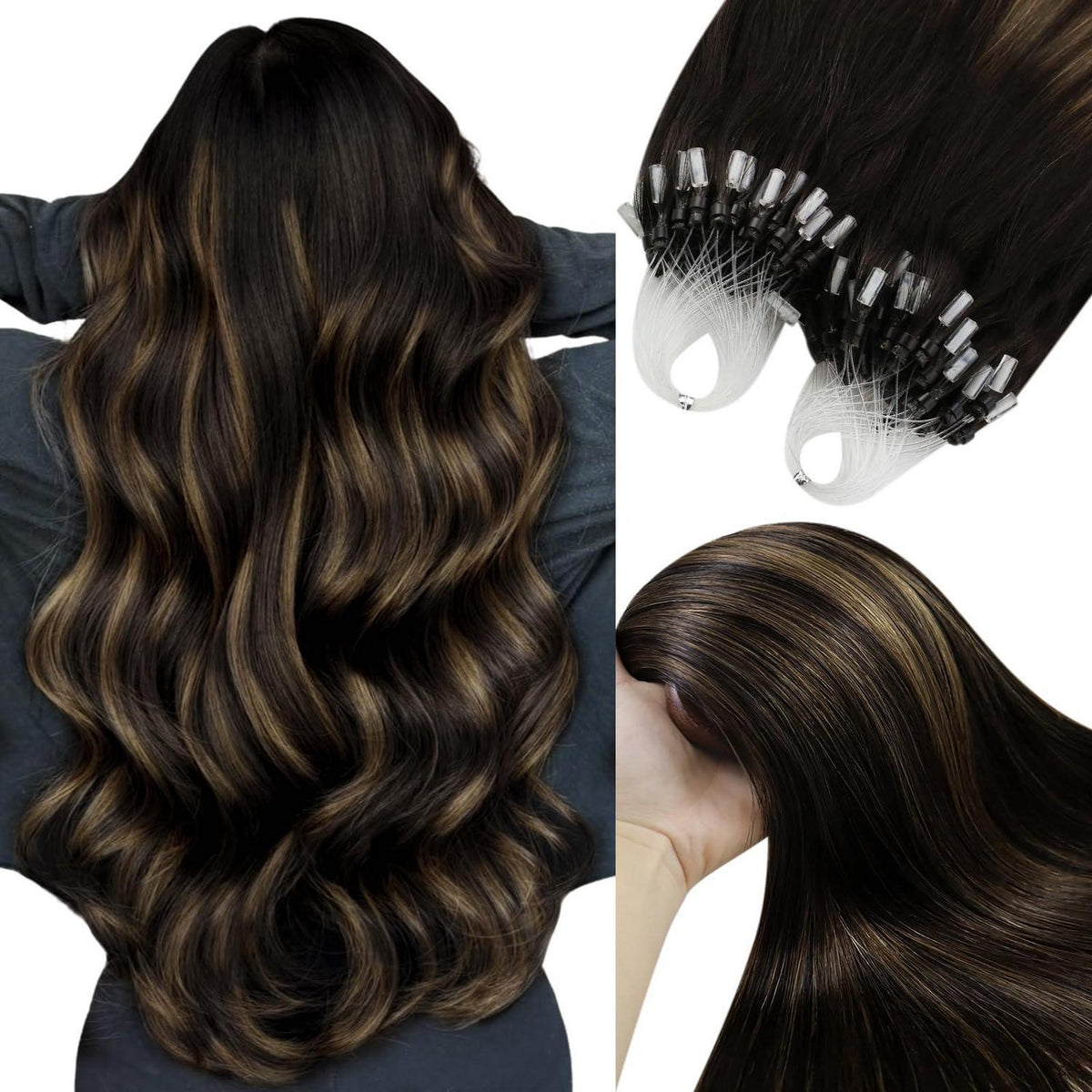 Echthaar Microring Extensions Braun Balayage 50-55cm