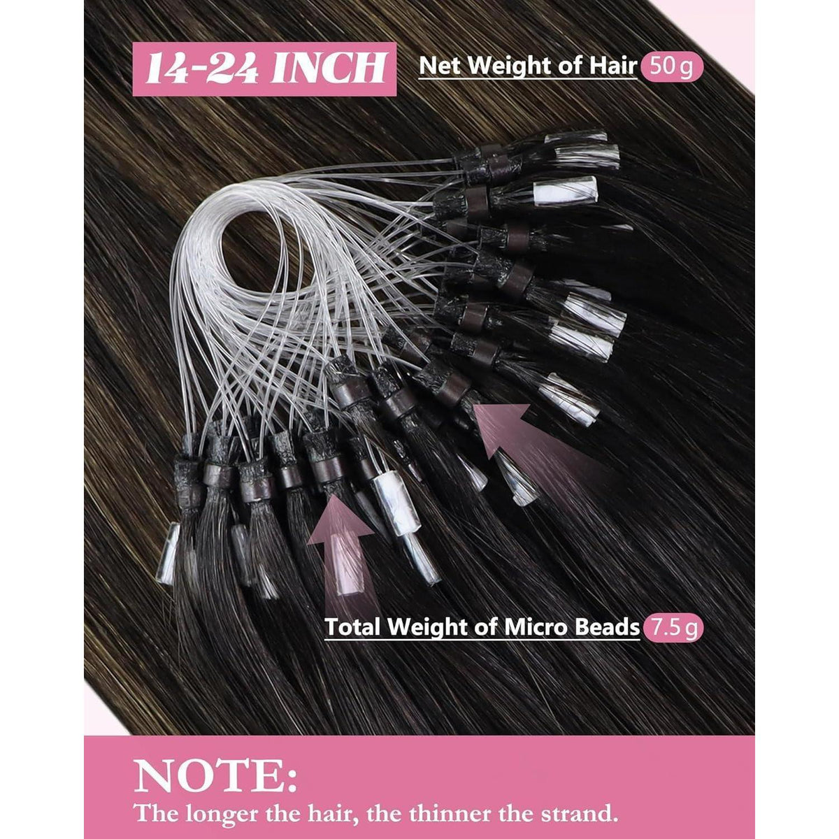 Echthaar Microring Extensions Braun Balayage 50-55cm