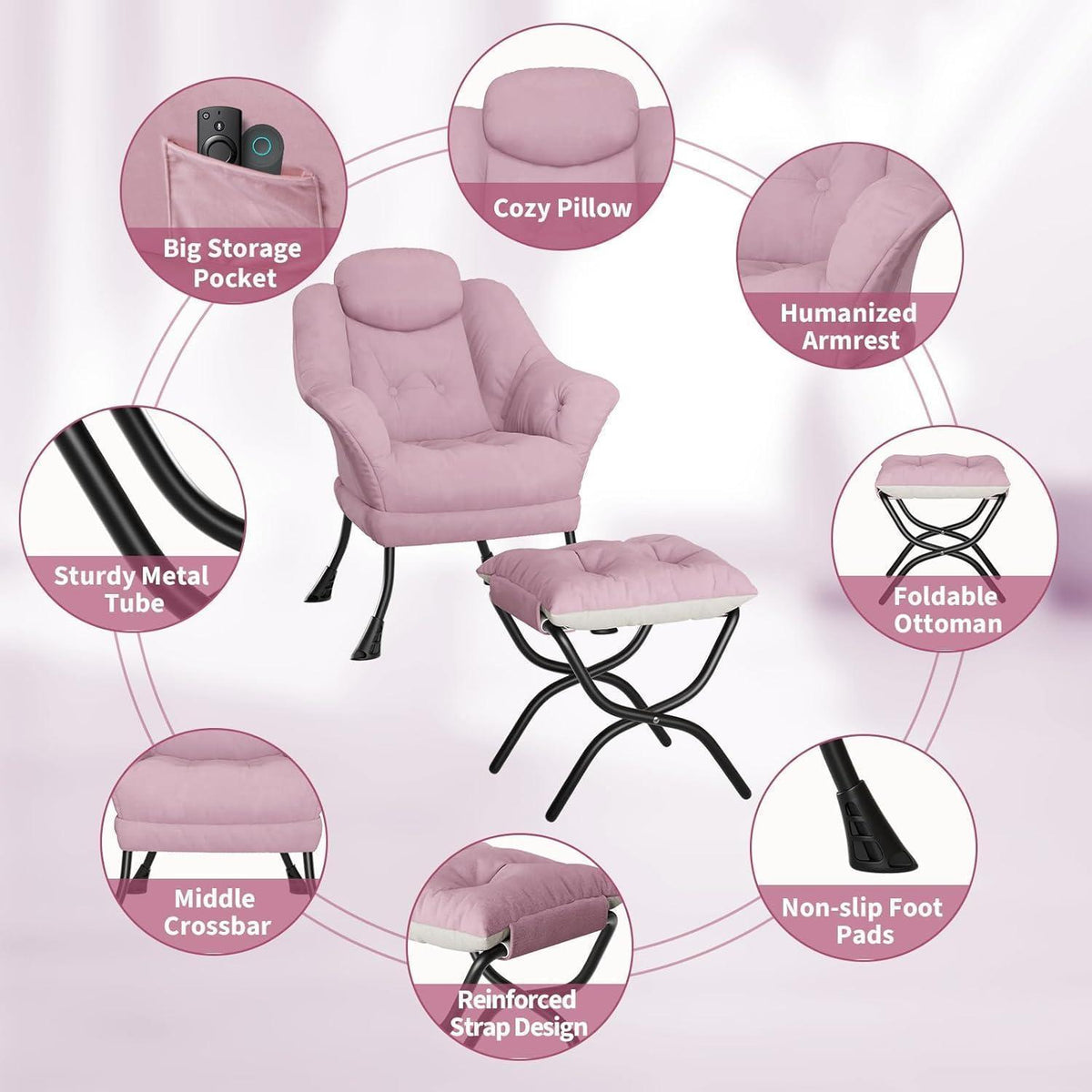 Bequemer Sessel mit Hocker – Modernes Lounge-Design in Rosa